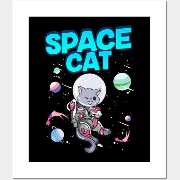 Adorable Space Cat Cute Kitty Astronaut Exploring Wall Art by theperfectpresents